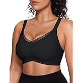 Vertvie Women's Wireless Bra Crossover Mesh Supportive Bras Full Coverage Seamless Smoothing Comfortable T-Shirt Bra(Black,XX-Large)