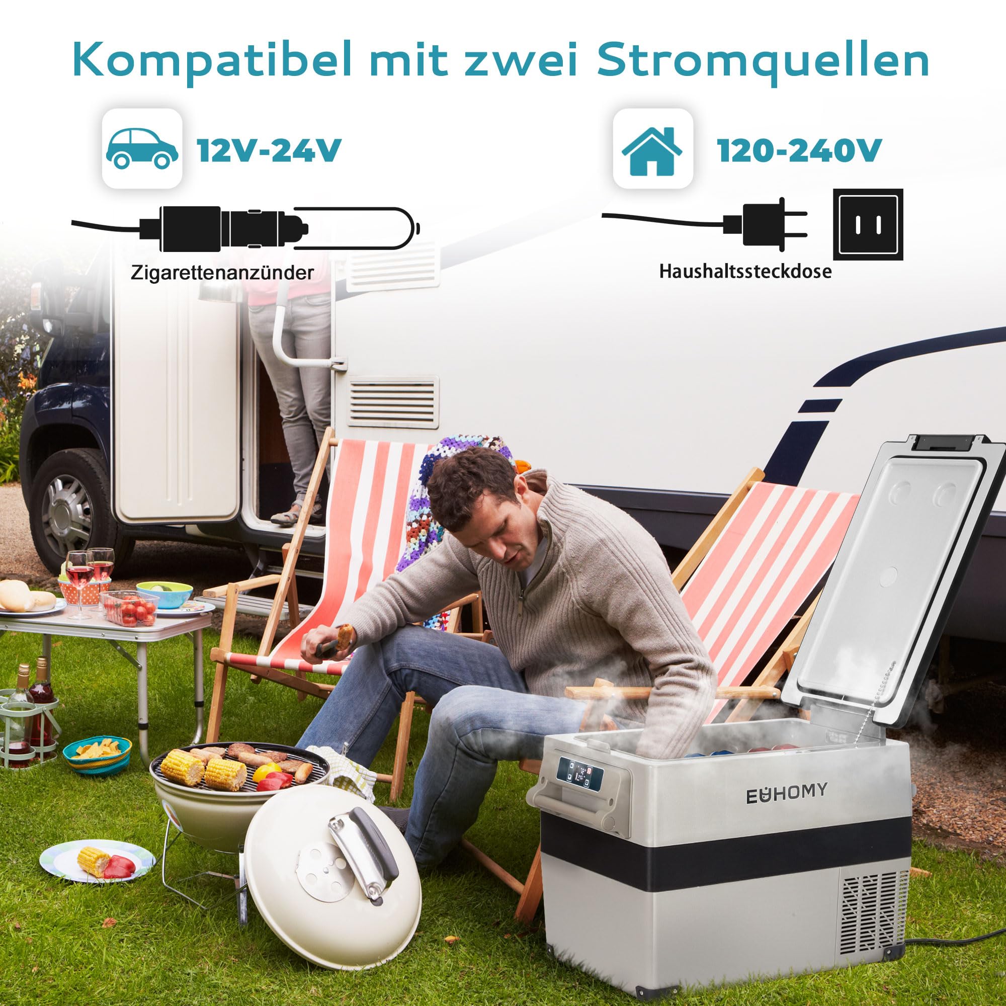 EUHOMY 12V Kompressor Kühlbox 40L, Kühlbox Auto Kompressor mit APP Gesteuert, 12V/240V Kühlschrank -20 ℃ bis 20 ℃, tragbarer Kühlschrank für Camping, Reisen, Lastkraftwagen 5
