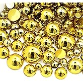 2000PCS AB Color Imitation Half Round Pearls Bead Loose Beads Gems, Mixed Sizes 2/3/4/5/6/8/10mm Flatback Pearls for Crafts Jewelry Nail Art Decoration Shoes Clothes Scrapbook(Gold)