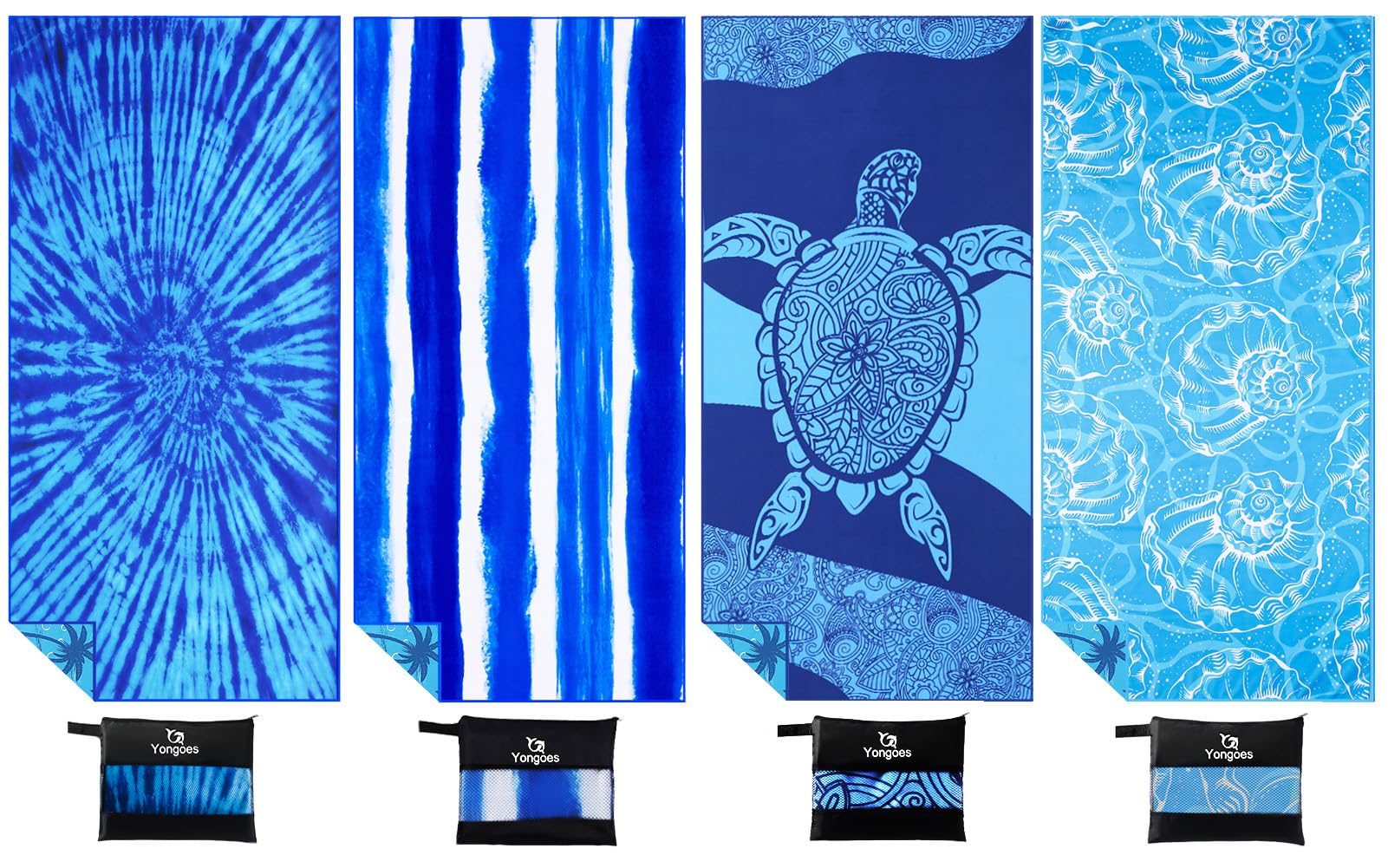 Photo 1 of 4 Pack Microfiber Lightweight Thin Beach Towel Sand Free Quick Dry Super Absorbent Large Towels for Swimming Pool Yoga Gym Travel Vacation Beach Accessories Essentials for Adults