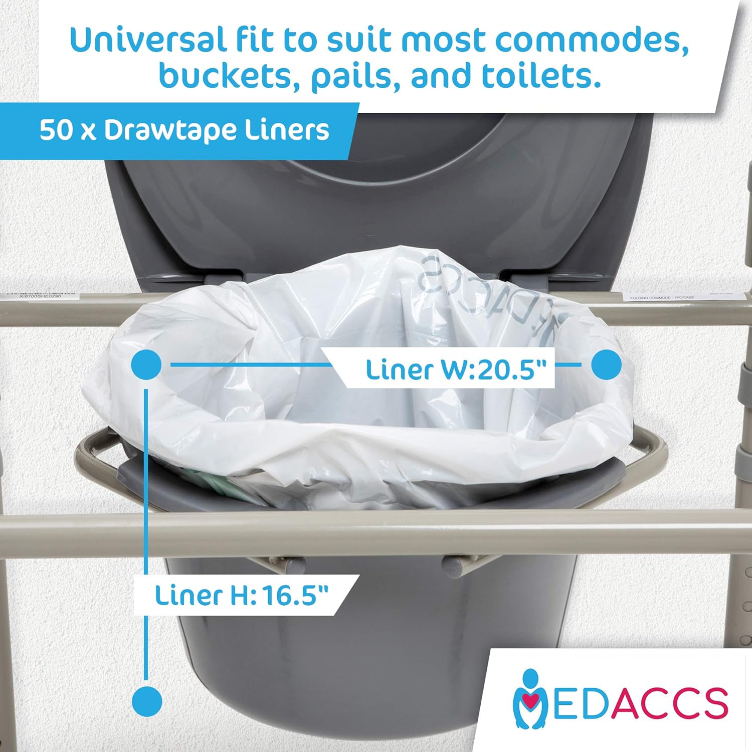 Bedside Commode Liners with Absorbent Pad Disposable 50 Pack - for Elderly, Sick Patients, Nurses - for Potty Chair Liners, Portable Toilet Bags, Buckets, Pails, Bedpans - Leak-Proof, Biodegradable: Health & Personal Care