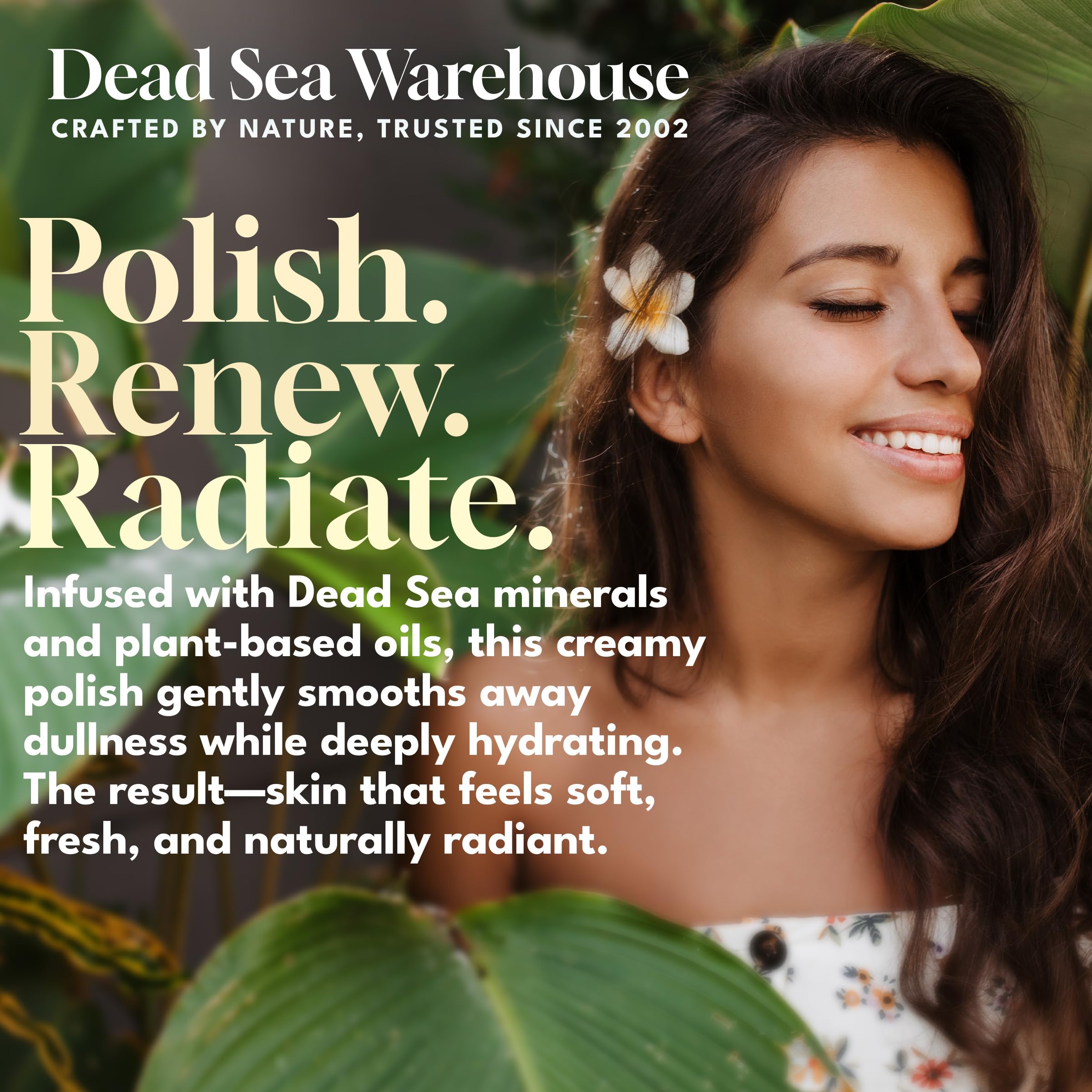 Dead Sea Warehouse - Skin Polish Dead Sea Salt Scrub - For Face, Rough Elbows, And Knees - Silky Smooth Skin, Fragrance-free - Vegan - 8.8 oz
