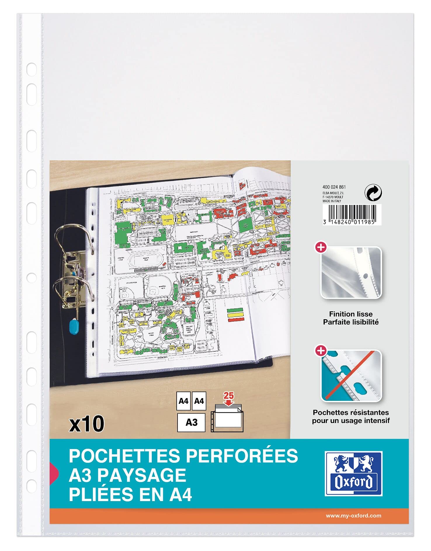 Elba A3 Perforated Pocket Sleeves/Pack of 10