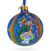 Sacred Nativity Gathering Glass Ball Christmas Ornament 3.25 Inches