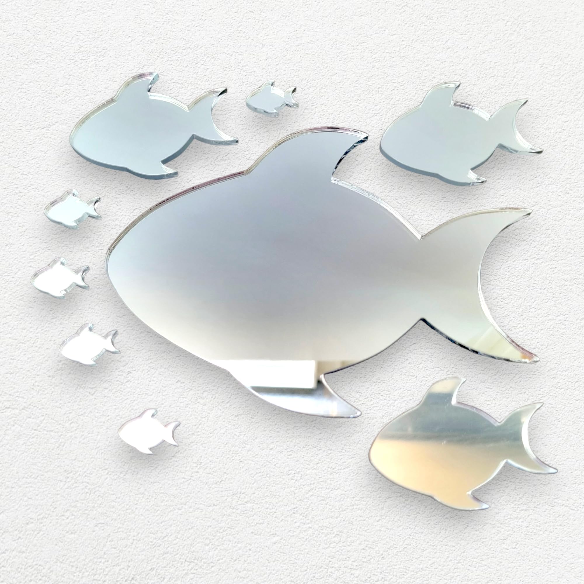 Super Cool Creations Shoal of Nine Fish Mirrors 1 x 35cm, 3 x 12cm, 5 x 4cm