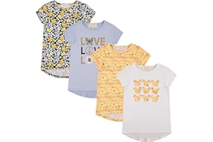 BTween Girls 4-Piece Summer Tops | Fashionable Short Sleeve T-Shirt | Casual Daily Shirt for Kids - Assorted Colors