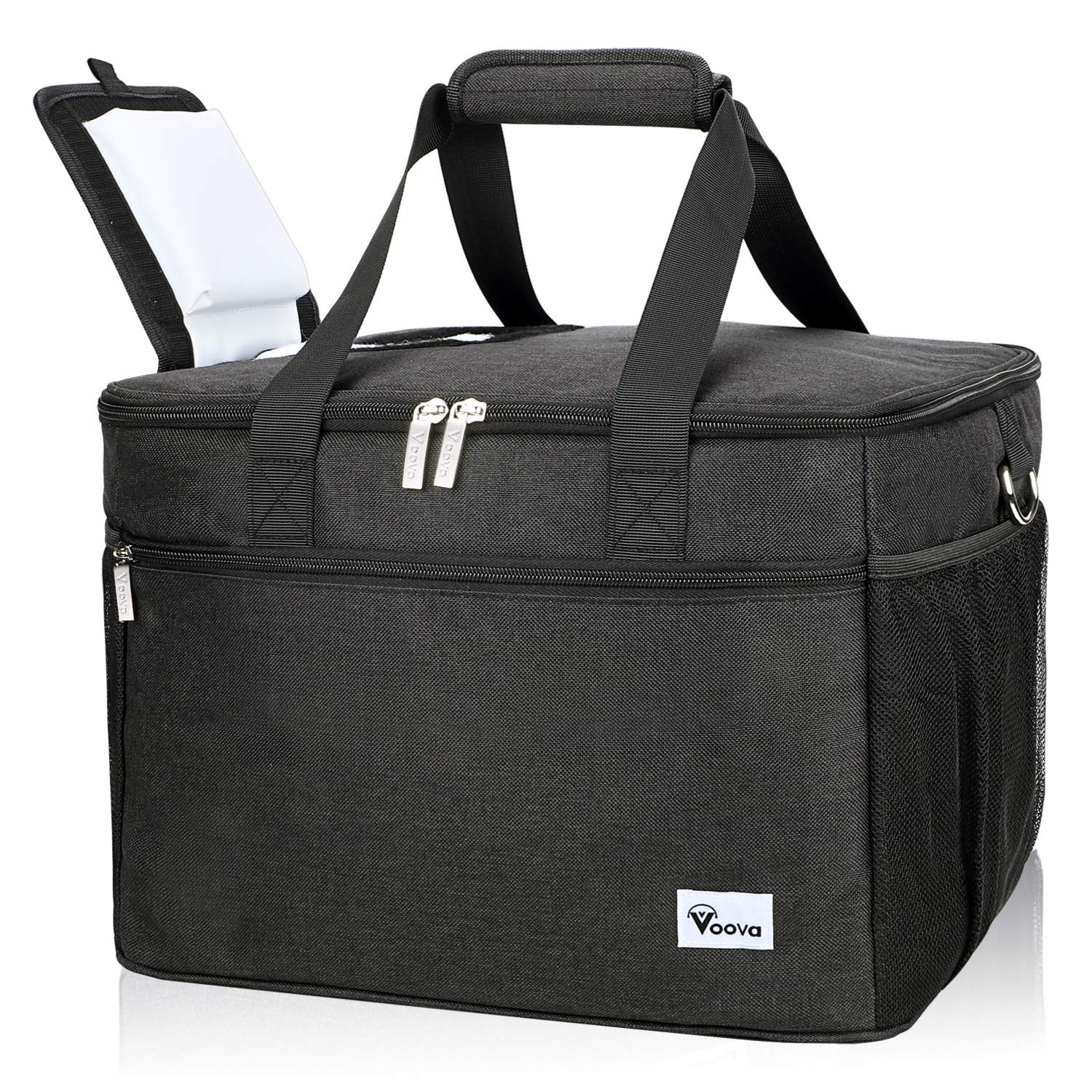 Voova Cooler Bag 50-Can (30L), Large Collapsible Cool Bag, Insulated Picnic Lunch Bag Box Soft Sided Wine Cooler Boxes, Leak-Proof Freezer Bag for Frozen Food/Camping/BBQ/Shopping/Golf-Black
