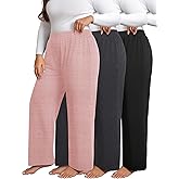 JULGIRL 3 Pack Women's Plus Size Sweatpants, High Waist Wide Leg Pants, Loose Casual Pajama Pants, Yoga Pants with Pockets