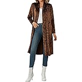 Umimore Women's Crushed Velvet Long Cardigan Jacket Fall Casual Vintage Long Sleeve Open Front Trench Coat Duster Outerwear