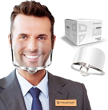 Shieldofglory Silver Chrome Clear Face Mask Reusable 1 Set 4 Replacement Shields 2 Cover Nose 2 Mouth Shield Anti Fog 100 Polycarbonate Shields Sanitary Open Face Guard For Wherever Amazon Com
