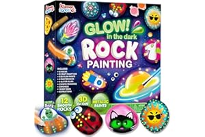 JOYIN 12 Rock Painting Kit- Glow in The Dark, 43 Pcs Arts and Crafts for Kids Ages 6-12, Art Supplies with 18 Paints, Kids Cr