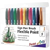 Pentel Arts Sign Pen Touch, Fude Brush Tip, 12 Assorted Colors in Marker Stand (SES15CPC12)