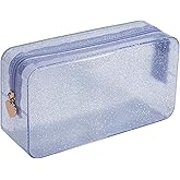 Lestikave PVC Jelly Waterproof Travel Makeup Bag(03 Silver) | Soft Shell Cosmetic Zipper Case, Toiletry SPF Bag for Sunscreen, Skincare, and Daily Essentials