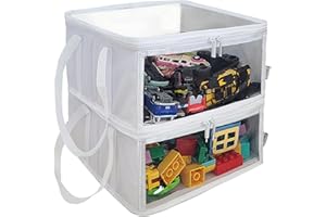 holay 2 Pack Storage Bins PVC Boxes with Transparent Lid & Handles - Durable & Foldable - Multi-Purpose Organizer for Clothes, Books, and More (White, Medium)