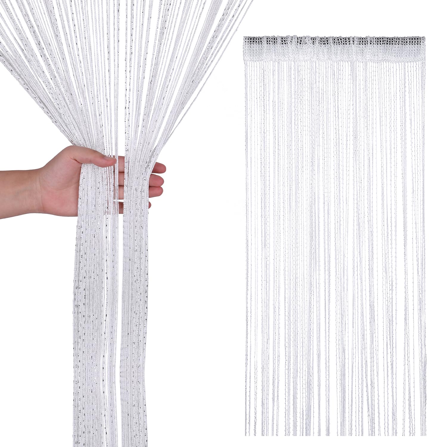 Trimming Shop String Curtains Glitter Fringe Panel Fly Screen Doorway Curtain Closet Window Doors Sequin Sheer Room Divider Tassel for Doorway, Windows, Home Decoration, 200cm x 90cm, White