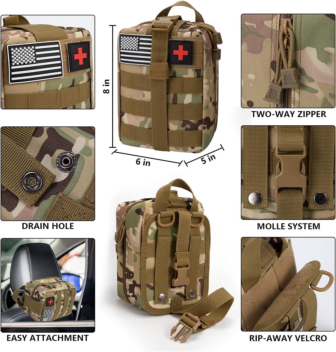 Survival First Aid Kit Molle System Compatible Outdoor Gear Emergency Kits Trauma Bag for Camping Boat Hunting Hiking Home Car Earthquake and Adventures: Health & Personal Care