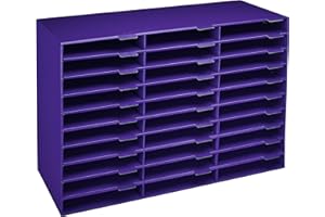 AdirOffice Cardboard Classroom Mailbox, and Office Mail Organizer with Name Slots, (30 Slot, Purple)