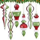 Suncalla 6 Pcs 6.3 Inches Mercury Glass Finial Christmas Ornaments Hanging Christmas Finials Glass Ornaments Assorted Mercury Decor for Vintage Holiday Xmas Tree Decoration (Red and Green)