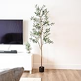 Sunnydaze Fake Olive Tree - 6ft Tall Faux Olive Tree with Pot - Indoor Artificial Plant with Black Weighted Base and Silk Leaves