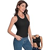 LuneNuelle Womens Tank Top Sleeveless - Built-in Bra Ribbed Racerback Crew Neck Slim Fitted Casual Basic Tops Cami Shirt
