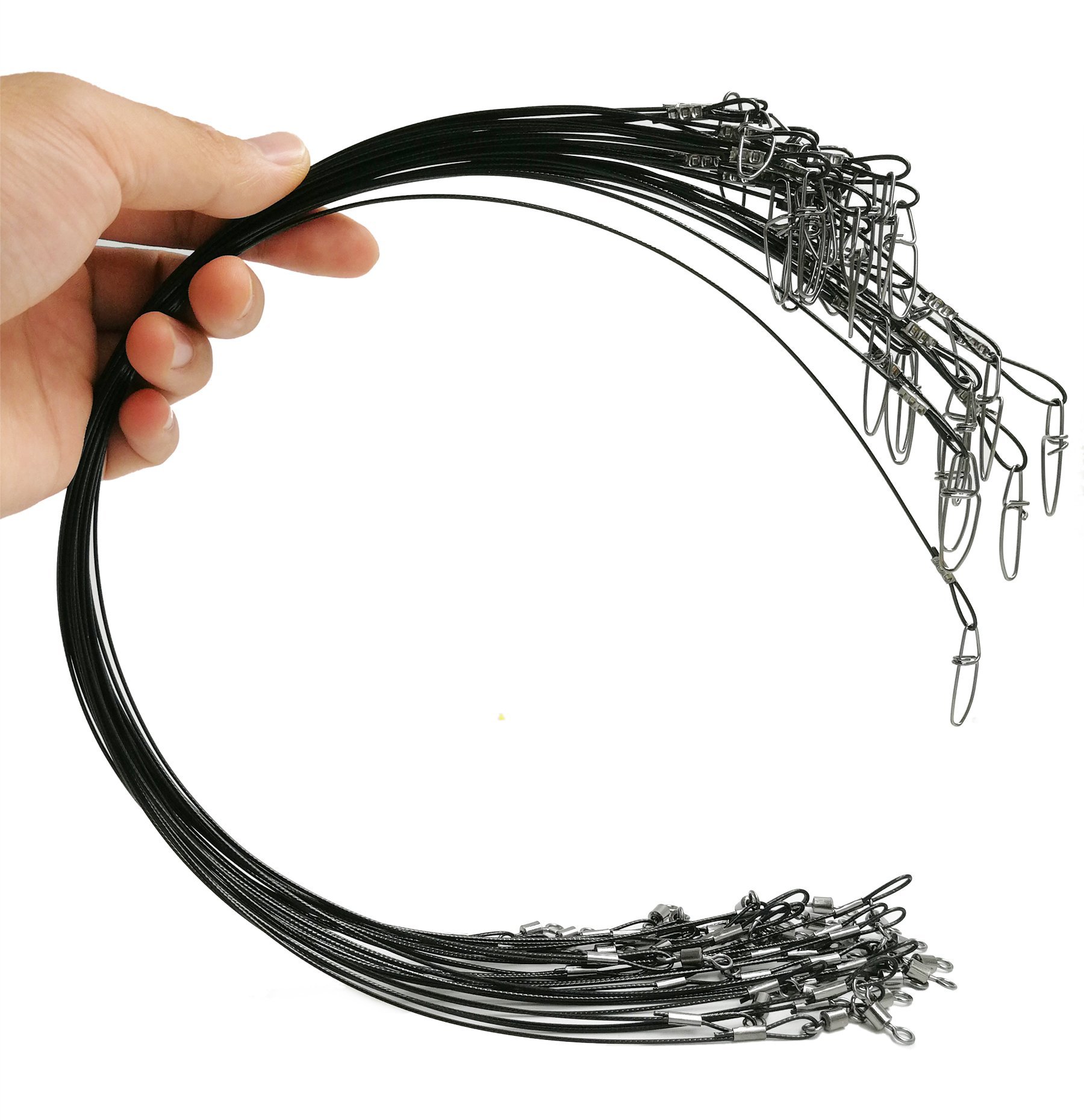 Fishing Wire Leaders for Saltwater: 30pcs Stainless Steel Line Leaders Nylon-Coated 19" - 100 LB High Strength Wire Rig for Shark Barracuda Pike Fishing - Black