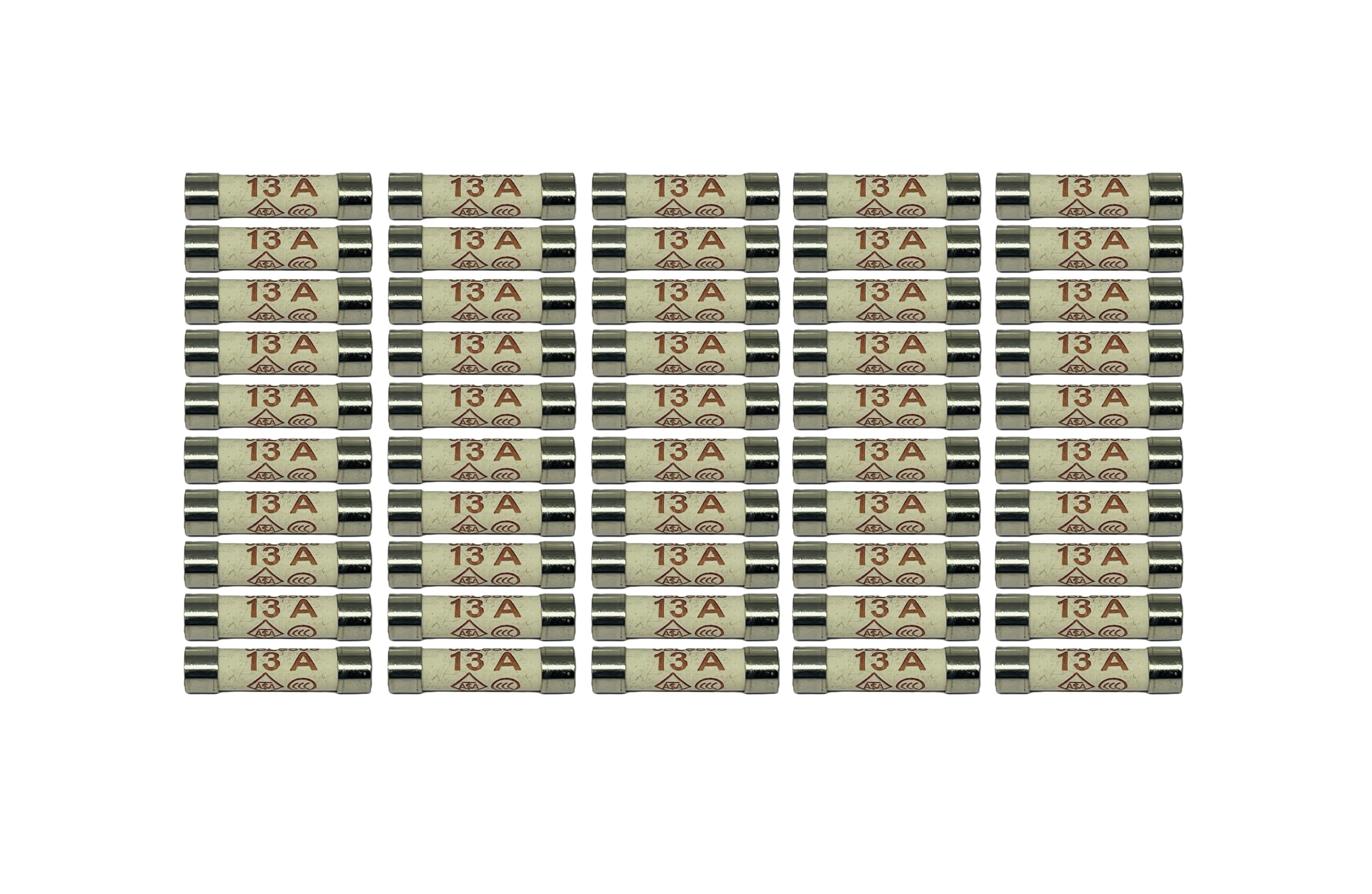 Evoges 13A Ceramic Cartridge Fuses, 6.3 x 25mm, Replacement Brown Fuse, BS1362 ASTA Certified, Home, Domestic & Industrial Use in Plug Tops, Pack of 50