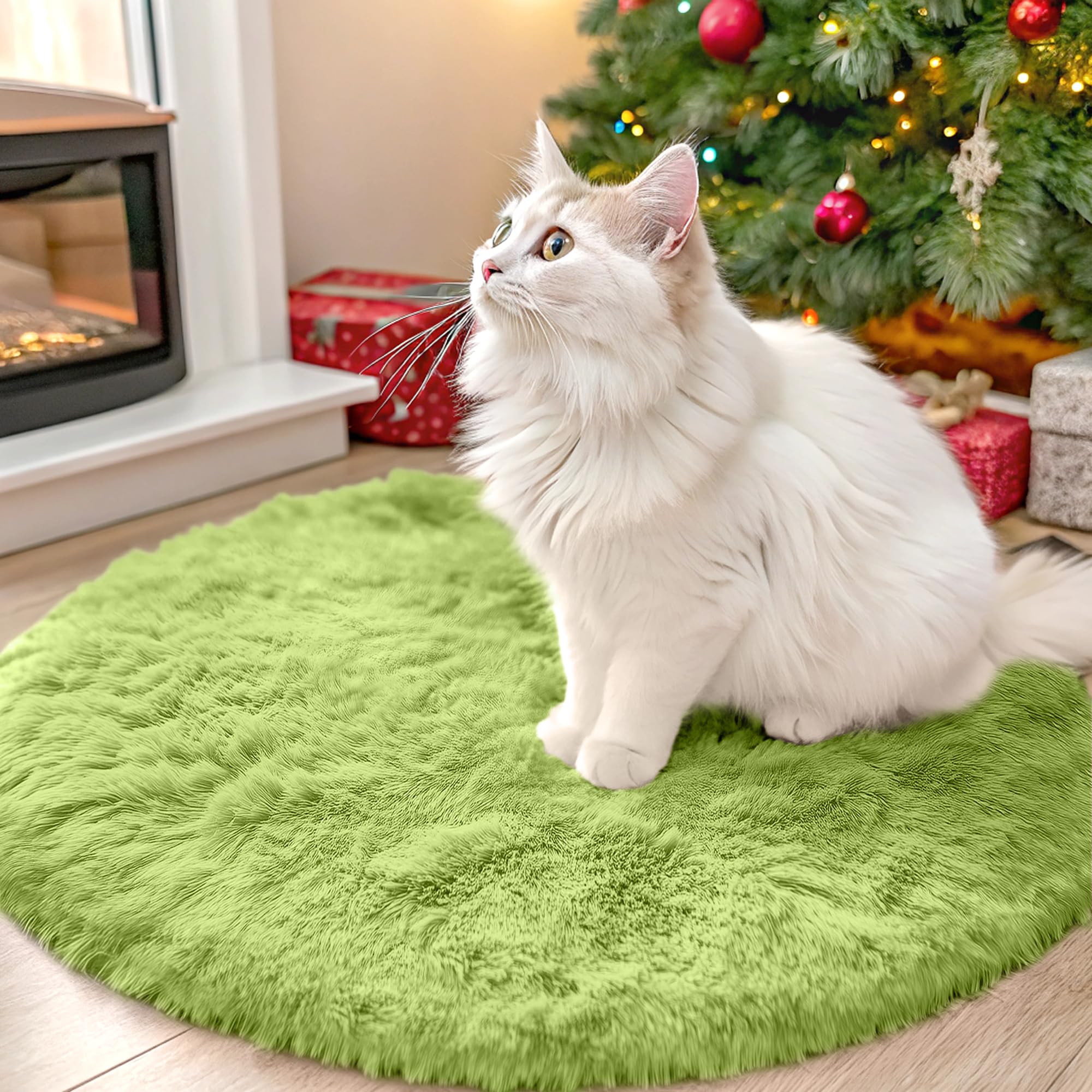 Photo 1 of Olanly  Green Round Rugs for Bedroom - Machine Washable, 2 ft Circle Area Rugs for Living Room, Soft and Fluffy Shaggy Carpet for Teen Girls and Boys, Nursery Rooms, Dorms, Home Decor Aesthetic