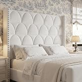 BrooveWave Velvet Upholstered Wingback Headboard, Queen, Cream