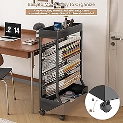 UMDONX Modern Mobile Book Cart Single-Sided Rolling