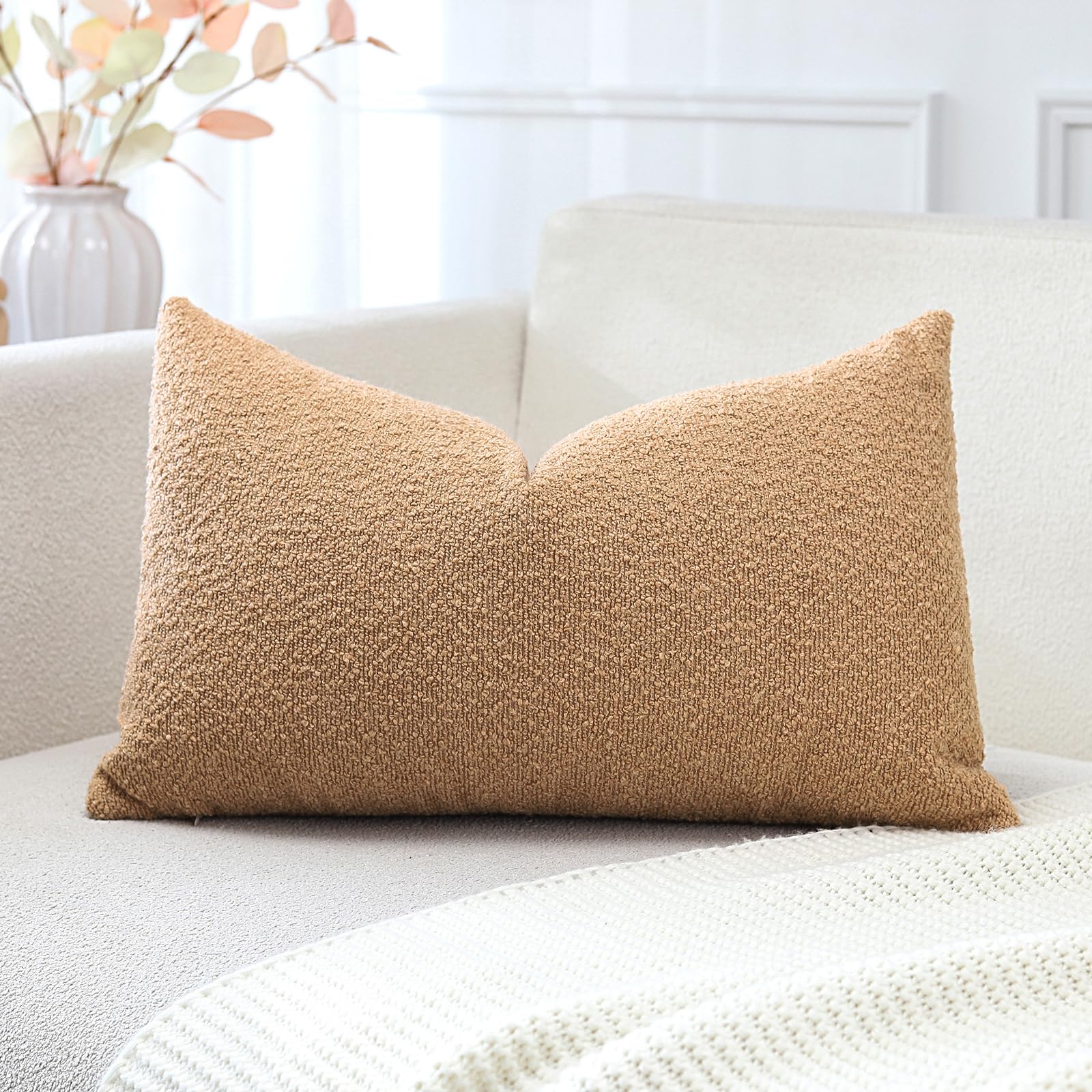 Artscope Pack of 1 Textured Boucle Cushion Covers Square Pillow Cases Cozy Soft Decorative Couch Pillow Covers for Chair Sofa Bedroom Living Room Home Decor 40x60cm, Tobacco