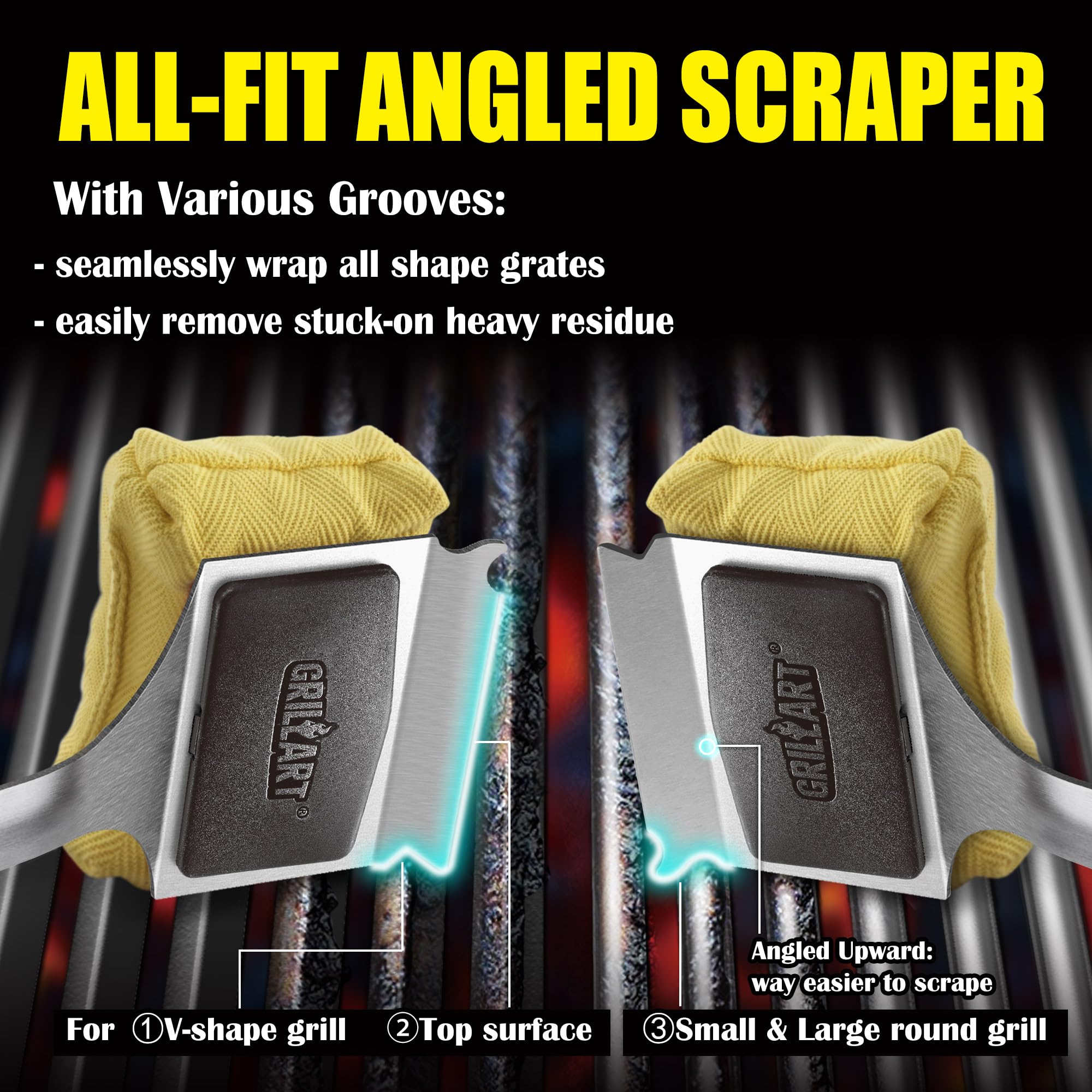 GRILLART Grill Brush for Outdoor Grill Bristle Free - Reinforced Grill Cleaner Scraper BBQ Brush - Replaceable Head Barbecue Grill Cleaning Brush - Safe BBQ Accessories Grill Tools - Gifts for Men/Dad