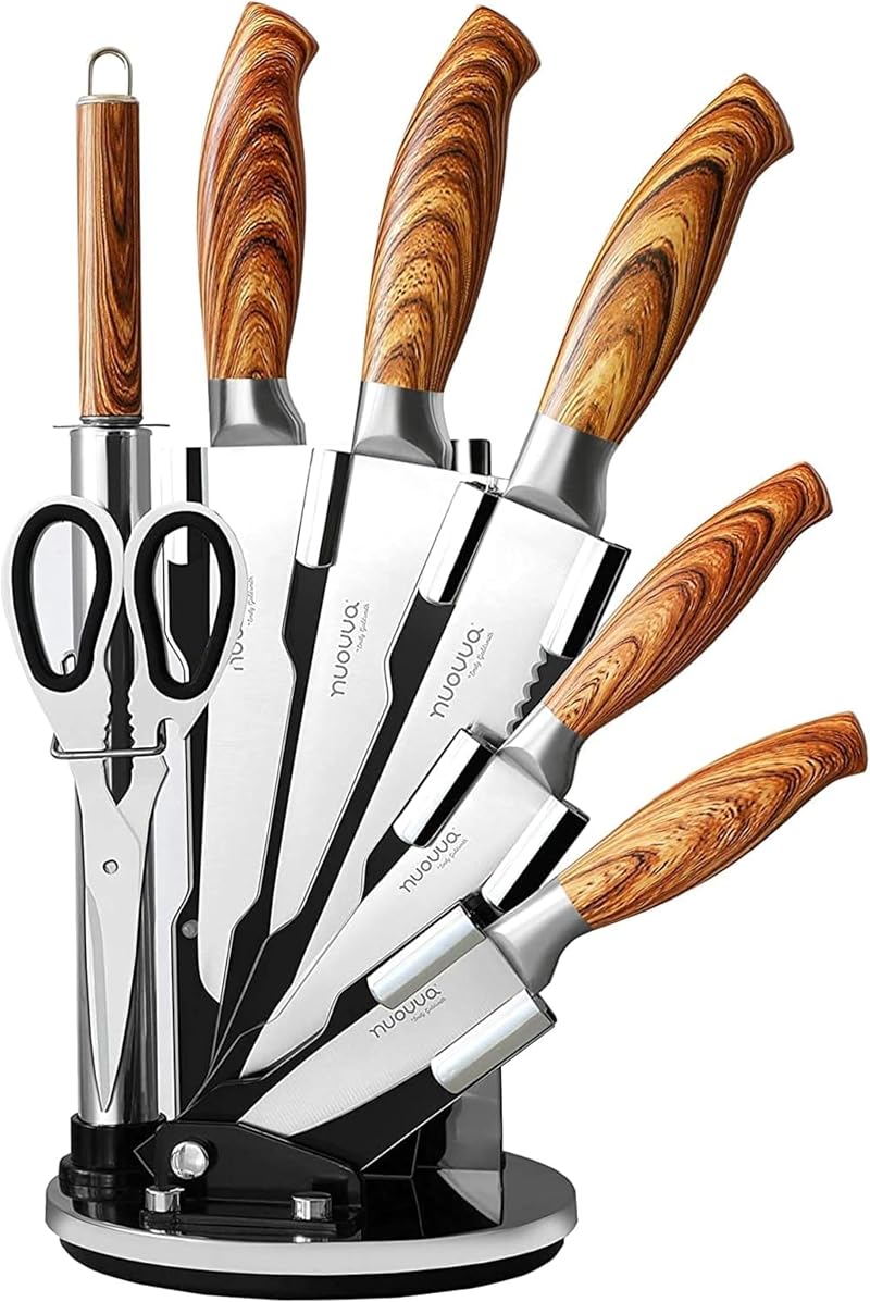 Nuovva 7Pcs Kitchen Knife Set - Stainless Steel Blades & Acrylic Block