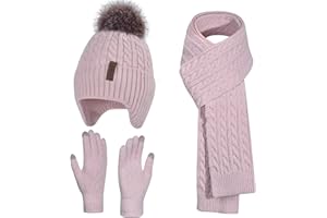 FENELY Kids Winter Hat Gloves Scarf Set for 2-14 Years Old Warm Fleece Lining