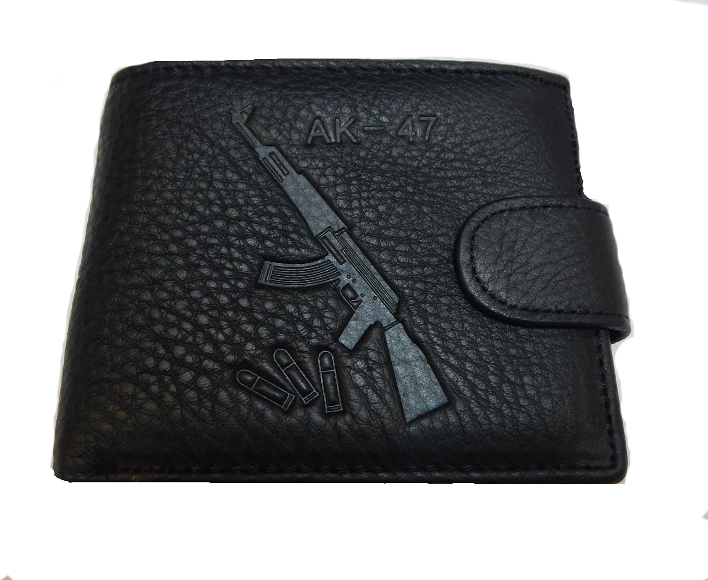 Mossad AK47 Men's Genuine BLACK Leather Wallet - Gift Boxed Bi-Fold Leather Wallet