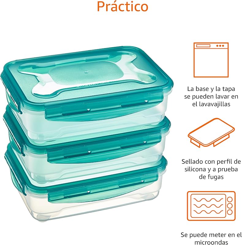 Recipientes herméticos com tampa de plástico sem BPE, empilháveis e adequados para frigorífico/congelador, micro-ondas e máquina de lavar loiça. Conjunto de 3 peças de 1,2 l, translúcido
