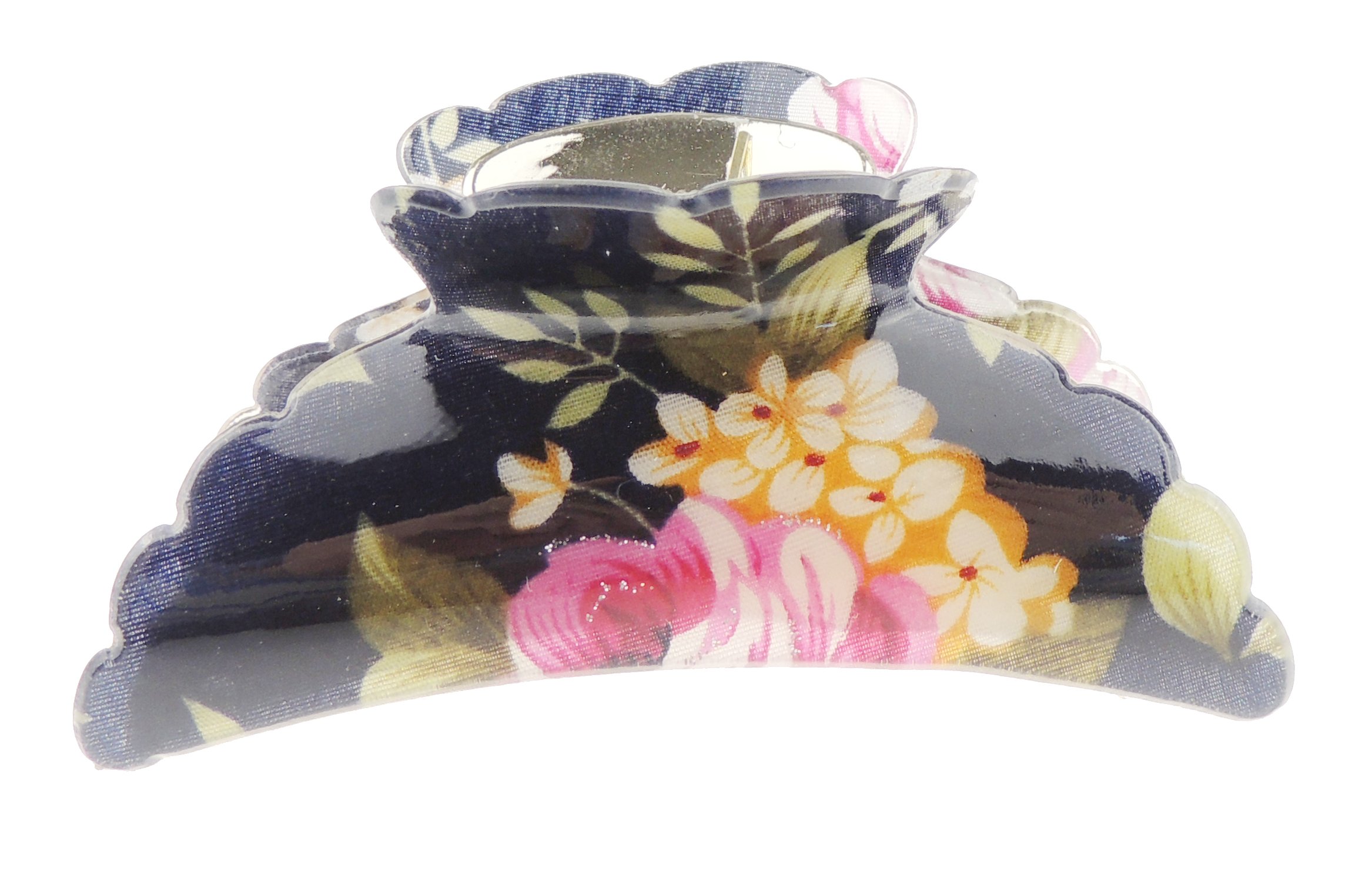 Womens Girls School Uniform Work Plastic Wedding Party Prom Birthday Hair Up Bulldog Butterfly 9cm Large Crab Spider Styling Claw Grip Clamp Clip Floral Rose Begonia Leaves Print (Dark Purple)