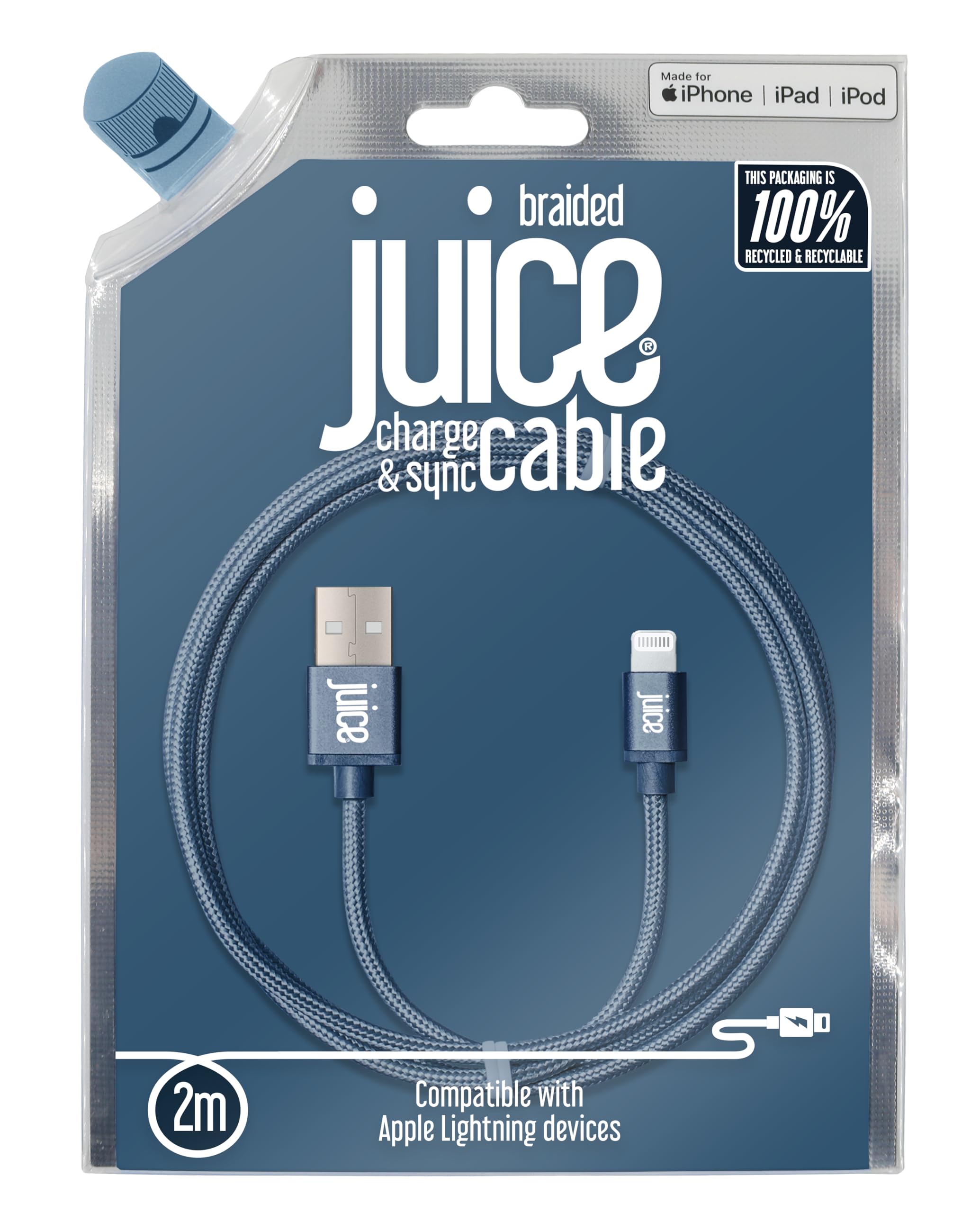 Juice 2m Apple iPhone Lightning Cable | iPhone 13, Max, Pro and Mini | iPhone12, Max, Pro and Mini | iphone 11, Pro, X, Xr | iPhone 8, 7, 6, SE | iPad – Navy