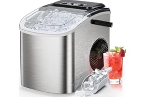 TOTNZ Ice Maker Countertop, Portable Ice Machine Ready in 6 Minutes with 9 Cubes 26LBS in 24H, Self-Cleaning with Ice Scoop and Basket, Two Sizes of Bullet Ice for Home Kitchen Office, Bar and Parties
