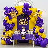 Royal Purple yellow Balloon Garland Arch Kit with purple gold star and crown mylar balloons for 2025 Graduation Prom Basketball Sport kpop Theme Party Decorations