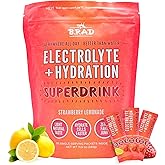 B.rad Superdrink Sugar-Free Electrolyte & Hydration Powder w/Creatine | Plus Brain & Recovery Boosters | 30 Jumbo Single-Serving Packets of 11.5g | Light, Natural Strawberry Lemonade Flavor
