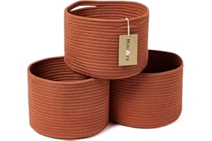 MiniArk Small Basket for Organizing | Cube Shelf Closet Storage Baskets | 9.7×9.7×7.1” | Woven Rope Gift Basket | Nursery | Round 3 Packs Oxide Red