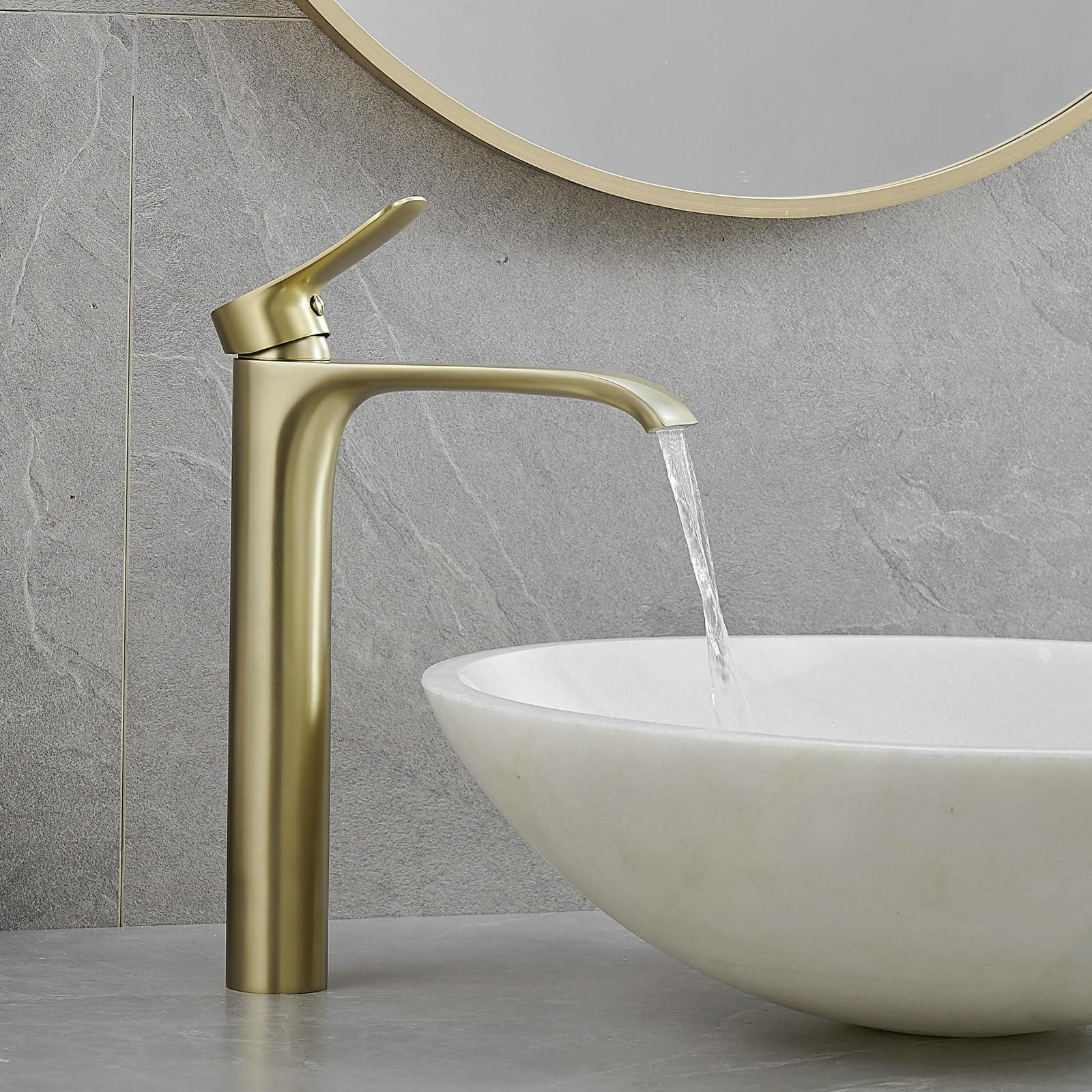 Bathroom Sink Tap Tall Basin Mixer Tap Gold Brushed Mono Waterfall Lavatory Vessel Sink Mixer Tap Single Lever