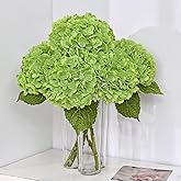 MARTINE MALL 3Pcs 21in Hydrangea Artificial Flowers, Latex Real Touch Hydrangeas Lifelike Large Hydrangea Flowers for Home Decor Party Arrangements Wedding Bouquets Centerpieces (Dark Green)