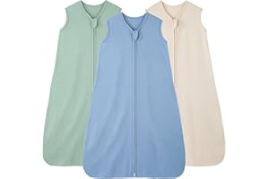 FIEMOL Baby Sleep Sack 6-12 Months, 100% Cotton Sleeping Sack for Newborn and Infant, 3 Pack Baby Wearable Blanket, 0.5 Tog Lightweight Double Zipper Sleep Bag Apricot