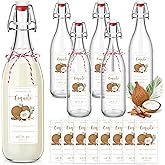 Havawish 6 Pcs 33.8 oz Christmas Coquito Swing Top Glass Bottles for Homemade Coquito Clear Flip Top Bottles with Airtight Cap Lids Labels for Christmas Home Brewing Coquito Beverages Liqueur