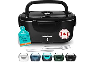 TRAVELISIMO Electric Lunch Box Food Heater, 80W 1.5L Portable Microwave 12V/24V/110V Heated Lunch Box for Men & Women, Stainl