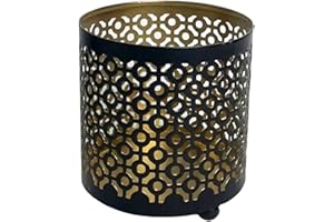 Hosley 4.5" Black Metal Candle Holder Sleeve Gold Interior for Tealights & Votive Candles Decorative Lantern for Home Décor, Weddings, Meditation, & Events