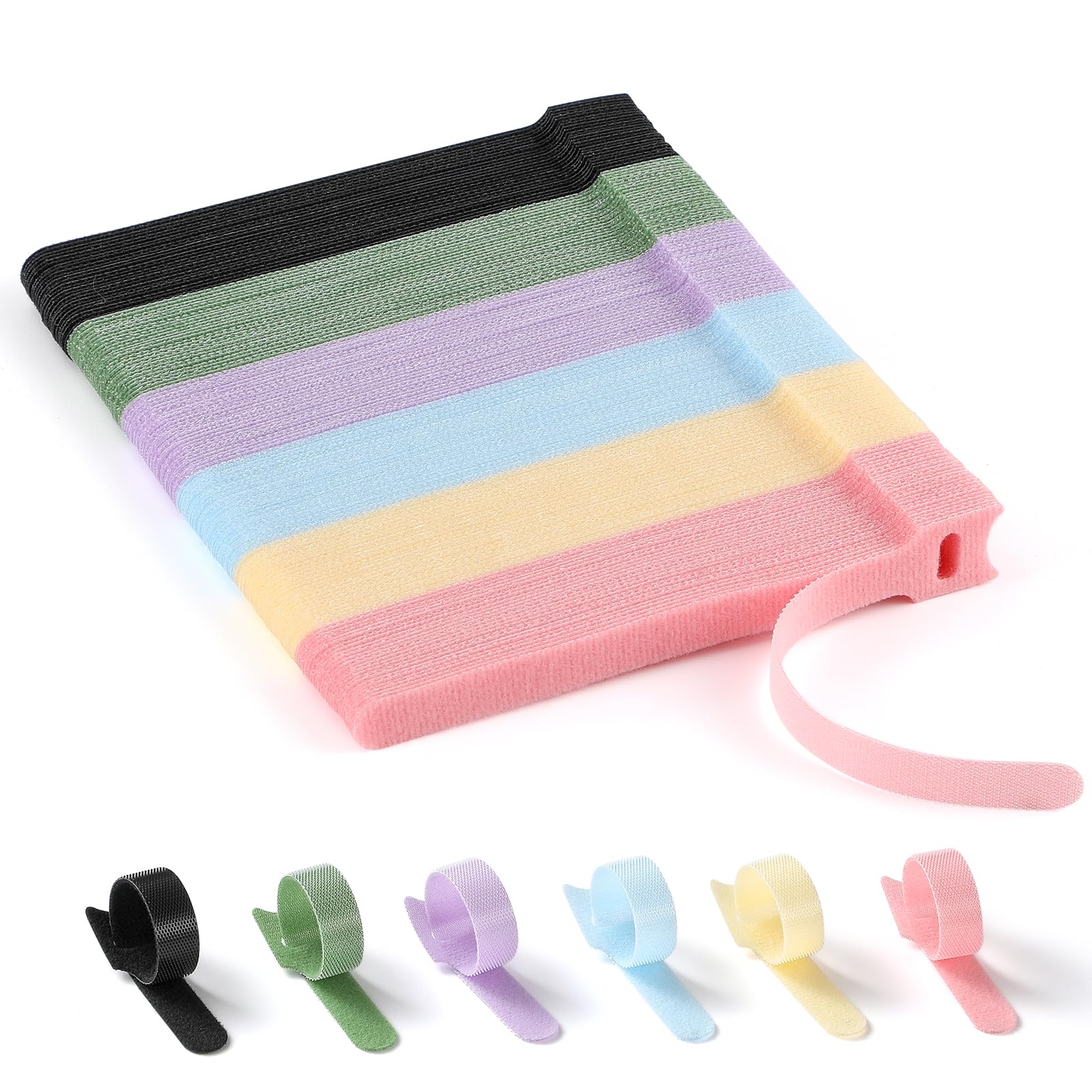 Photo 1 of 200PCS Cable Ties, 6 inch Multi-Colour Cable Ties for Cable Management, Adjustable Fastening, Multi-Purpose Reusable Hook and Loop for Home, Office and Garage