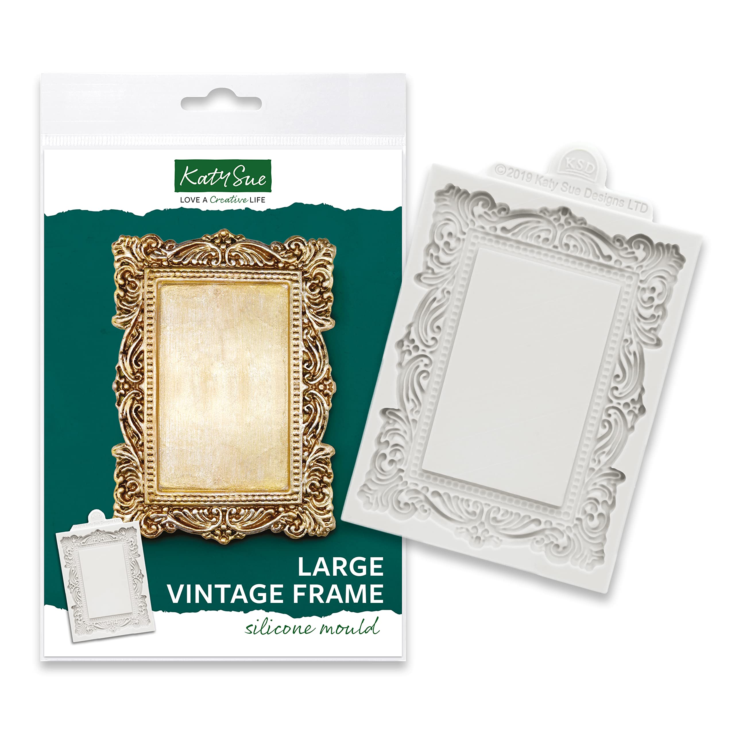 Katy Sue Large Vintage Picture Frame Silicone Mould for Cake Decorating & Crafts - Outer Frame Size 87mm x 120mm, Inner Aperture Size 78mm x 50mm