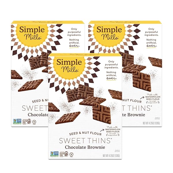 SIMPLE MILLS CHOCOLATE BROWNIE SEED AND NUT FLOUR SWEET THINS, PALEO FRIENDLY AND DELICIOUS SWEET THIN COOKIES, GOOD FOR SNACKS, NUTRIENT DENSE, 4.25 OZ (PACK OF 3)